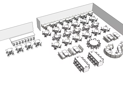 Multiple Conference Tables in Modern Office Meeting Room Interior Layout with Seating Arrangement 3d model