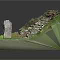 Ancient Stone Structure Scene With Green Grass Mossy Walls And Standing Stones