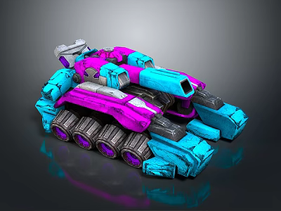 Pink And Blue Sci Fi Tank With Mechanical Tracks And 3D Structure Design 3d model