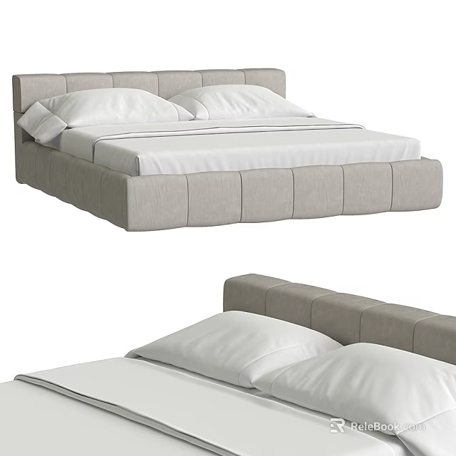 Modern Double Bed With Light Gray Headboard White Sheets And Pillows 3d model