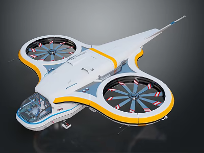Futuristic Flying Vehicle With Dual Rotors White Body Yellow Blue Accents And Transparent Cockpit 3d model