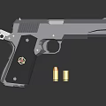 Modern Gray Pistol Design With Red Emblem And Two Bullets On Black Surface 3d model