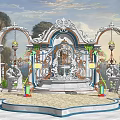 Ornate Feature Wall With Intricate Carvings Arches Green Plants And Sculptures