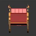 Festive Red Sleigh with Orange Trim Pink Seat Gift Boxes and Lanterns