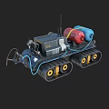 Tracked Mechanical Vehicle With Yellow Track Wheels Red Blue Tanks Antenna And Hoses