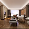 Hotel Guest Room Interior With King Size Bed Sofa TV And Floor To Ceiling Windows
