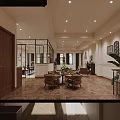 Café Outdoor Patio With Black Shutters Ceiling Fans And Wrought Iron Furniture