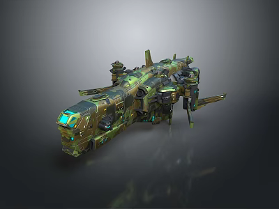 Sci Fi Mechanical Device With Green Blue Lights Complex Structure And Metallic Design 3d model