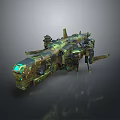 Sci Fi Mechanical Device With Green Blue Lights Complex Structure And Metallic Design