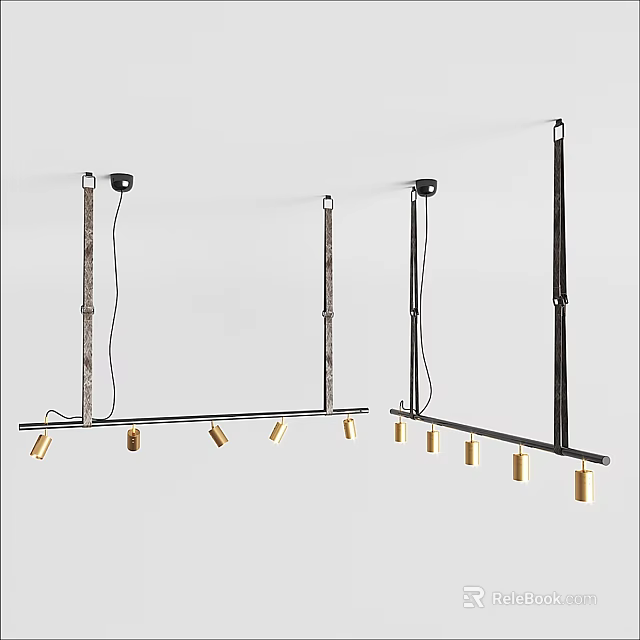 Modern Linear Chandeliers With Black Metal Frame And Golden Pendant Bulbs 3d model 