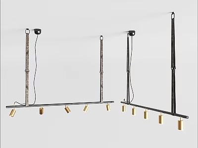 Modern Linear Chandeliers With Black Metal Frame And Golden Pendant Bulbs 3d model