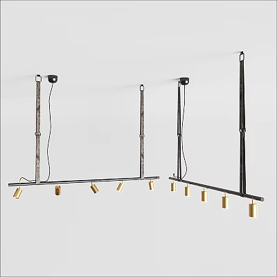 Modern Linear Chandeliers With Black Metal Frame And Golden Pendant Bulbs 3d model