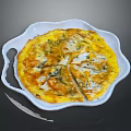 Sliced Omelette With Fresh Green Vegetables On White Plate Dark Background