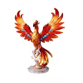 Phoenix Statue With Spread Orange Red Feathers And Blue Accents On Base 3d model