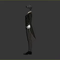 3D Character Model Wearing Formal Black Coat With Striped Pants And Bow Tie