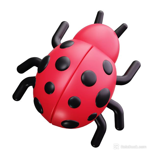Flying Insect Ladybug With Red Body And Black Spots Cartoon Style Plastic Toy Figure 3d model 