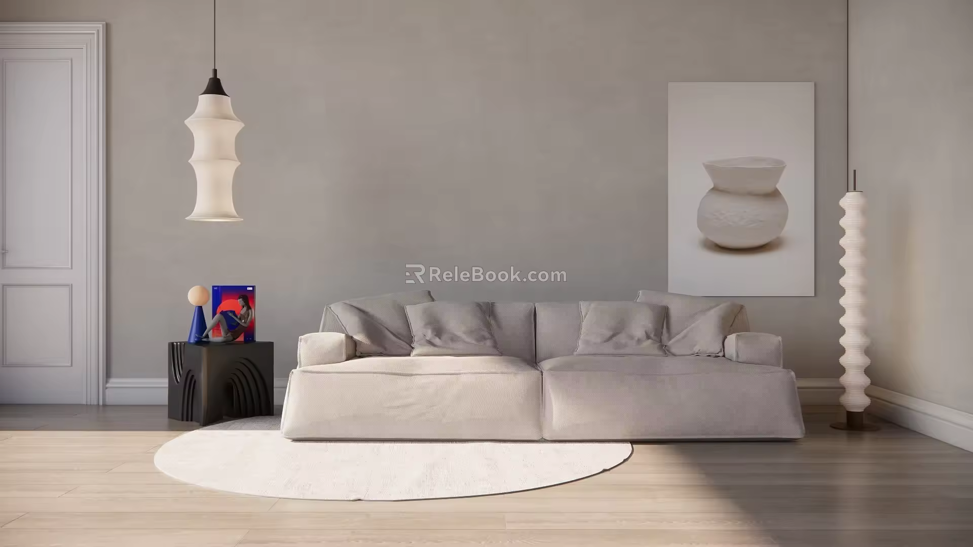 Modern double sofa double sofa side table chandelier floor lamp combination 3d model