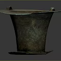 Ancient Bronze Sculpture With Ring Handles Petal Shaped Base And Carved Patterns