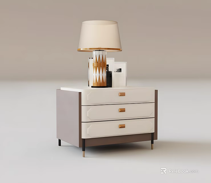 Modern Nightstand Design With Table Lamp And Decorative Items On Drawers 3d model
