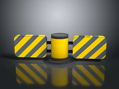 Yellow Cylindrical Barrier With Black Striped Panels On Reflective Surface For Warning Safety 3d model