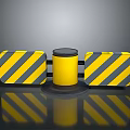 Yellow Cylindrical Barrier With Black Striped Panels On Reflective Surface For Warning Safety