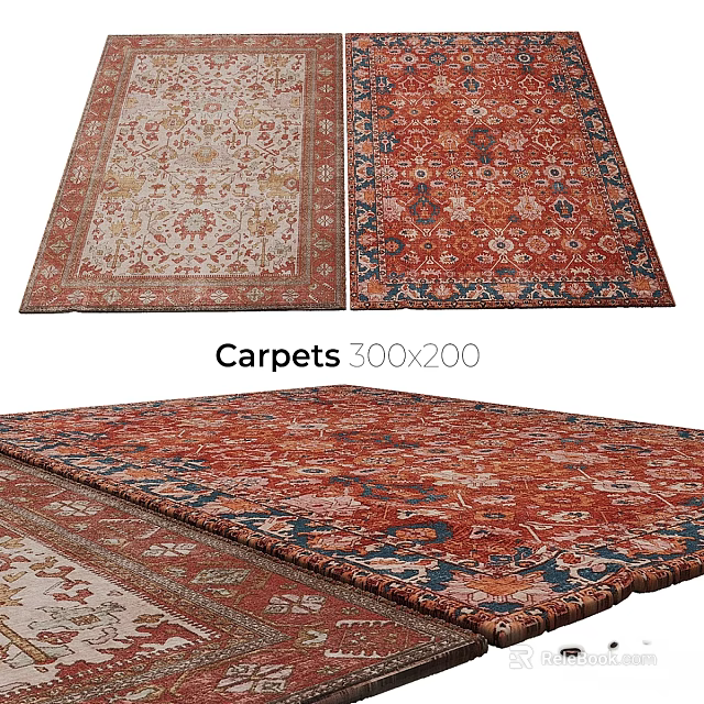 Elegant Traditional Square Carpets With Ornate Patterns And 300x200 Size 3d model 