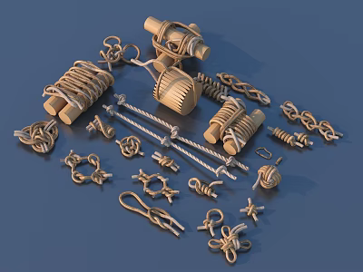 Household Essential Items Including Various Braided Knots Ropes Hooks And Practical Accessories 3d model