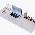 Laptop on Gray Desk Mat with Metal Wire File Holder Pen Holder Calendar Smartwatch Charger
