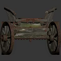 Vintage Old Wooden Cart With Worn Planks And Four Spoked Wheels