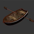 Classic Wooden Boat With Traditional Design Wooden Seats And Paddle On Dark Surface