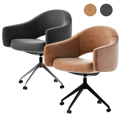 Modern Gray and Brown Accent Chair With Armrest Metal Base And Wheels 3d model