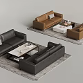 Black Brown Leather Sofa And Coffee Table Set With Decorative Pillows On Modern Rug