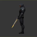 Advanced Futuristic Armored Warrior With Flaming Sword And Detailed Armor