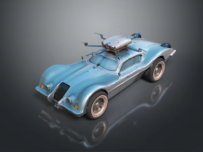 Blue Vintage Sports Car Featuring Streamlined Design And Roof Equipment With Metallic Finish 3d model