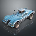 Blue Vintage Sports Car Featuring Streamlined Design And Roof Equipment With Metallic Finish