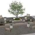 Modern Outdoor Sofa And Coffee Table Set With Green Cushions Round Tables And Trees