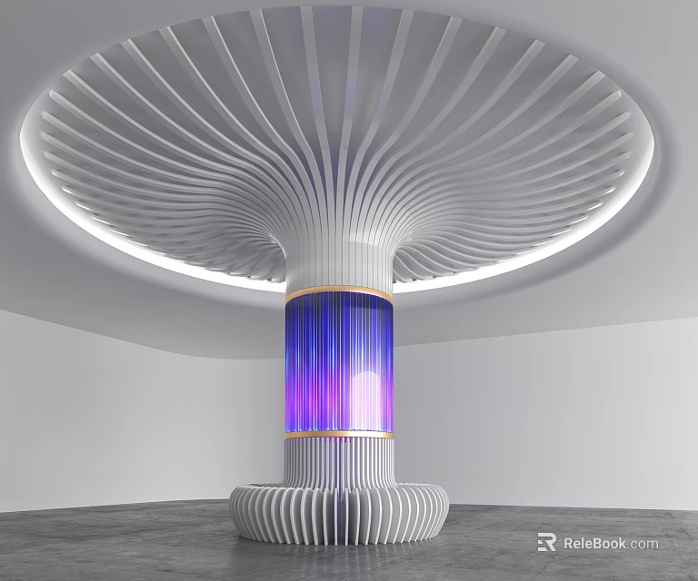 Modern Interior Column Design With Radiant White Top And Purple Blue Lighting 3d model 