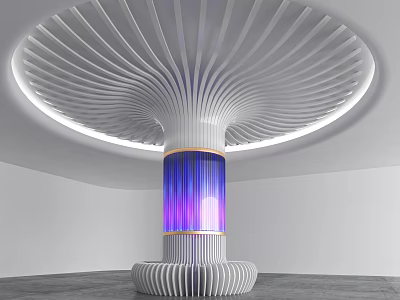 Modern Interior Column Design With Radiant White Top And Purple Blue Lighting 3d model