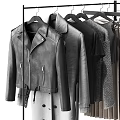 Stylish Various Clothes Hanging on Racks with Bags Shoes and Accessories