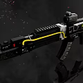 Modern Tactical Rifle With Black Body Yellow Stripe Scope And Magazine