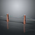 Modern Suspension Bridge Model With Twin Towers Steel Cables And Reflection