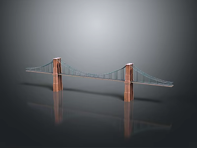 Modern Suspension Bridge Model With Twin Towers Steel Cables And Reflection 3d model