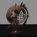 Industrial Style Vintage Metal Globe Decorative Ornament Set With Gears And Grid Structure