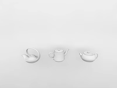Minimalist Ceramic Tea Set Featuring Three Modern Teapot Designs On White Surface 3d model