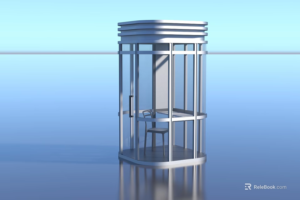 Modern Glass Pavilion With Transparent Walls And Chair In Open Space 3d model 