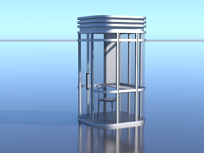 Modern Glass Pavilion With Transparent Walls And Chair In Open Space 3d model