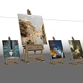Wooden Easels With Multiple Artworks Various Themes Painting Supplies Display Setup