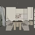 Modern Open Concept Dining Room Interior With Large Windows Dining Table And Comfortable Chairs 3d model