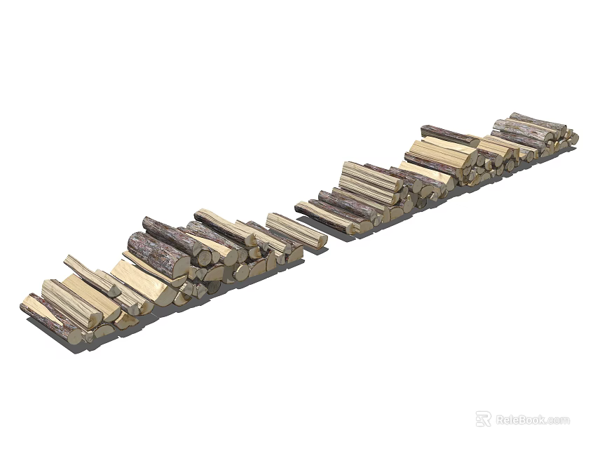 Natural Stone and Wooden Logs Stacked Neatly in Organized Piles for Decorative Use 3d model 