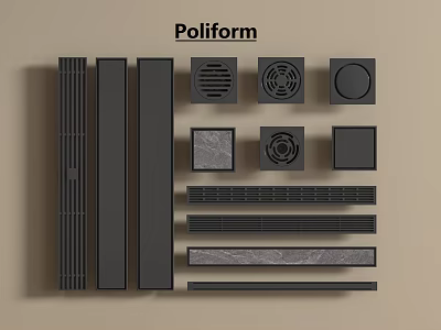 Poliform Black Hardware Collection With Strip And Square Decorative Shapes 3d model